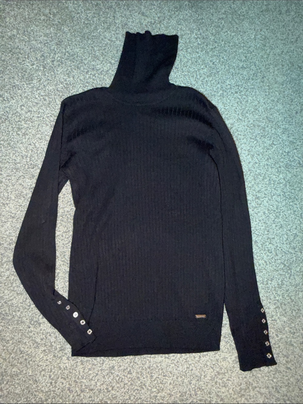 Calvin Klein Black Ribbed Turtleneck Sweater with Button Cuffs